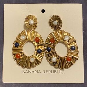 Banana Republic Gold Multi-Color Statement Earrings with Red Blue White Accents